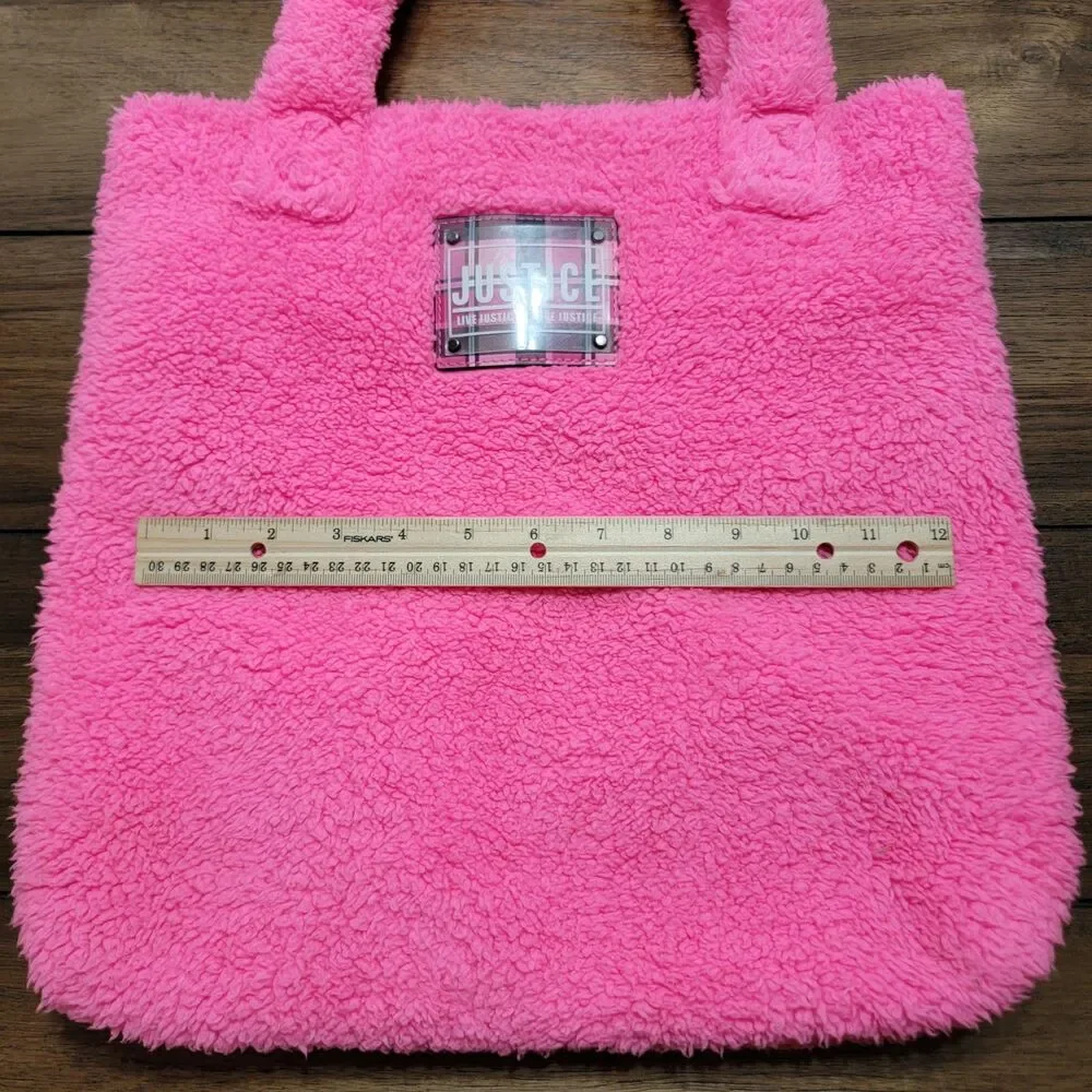 Justice Neon Pink Sherpa Tote / Bag